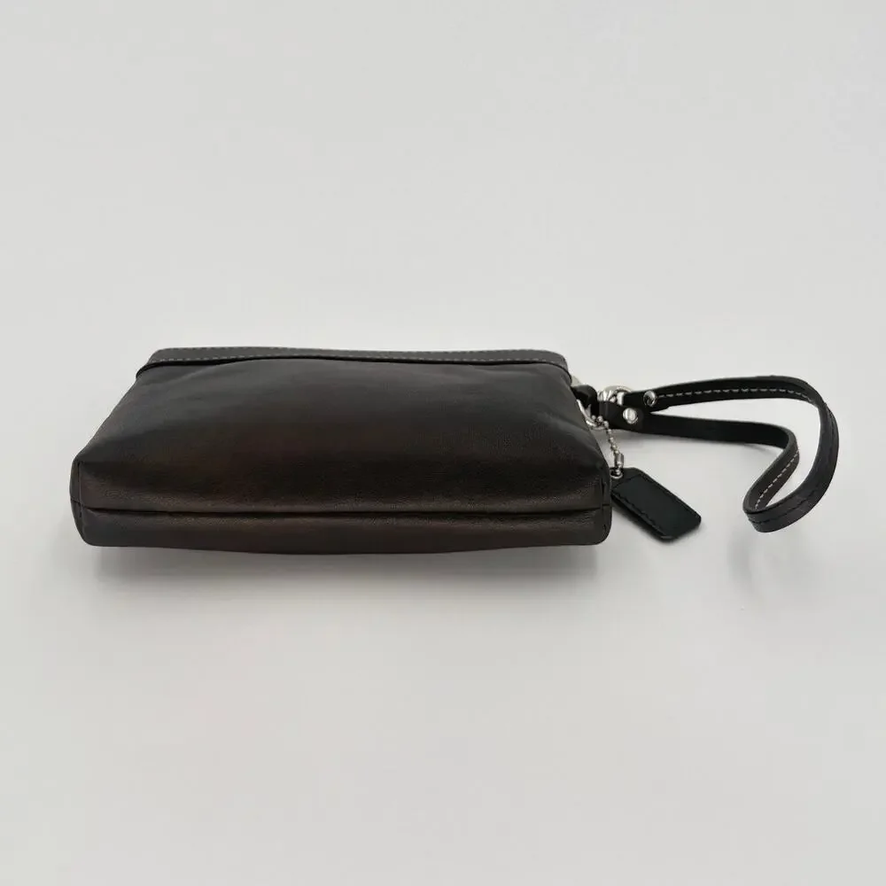 Coach Ashley Black Leather Pleated Zipper Wristlet Pouch F46302